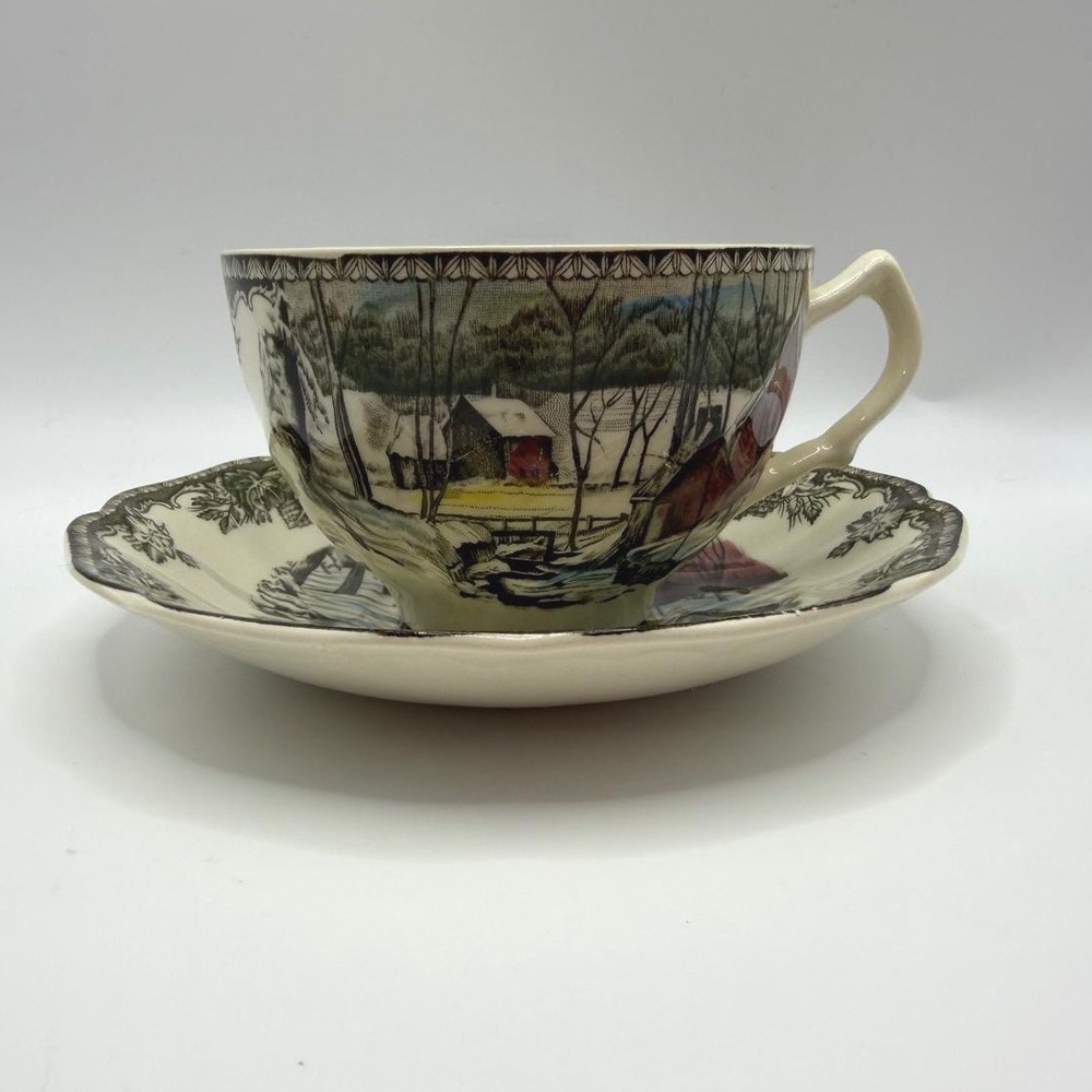 Johnson Bros Friendly Village "The‎ Ice House" Cup & Saucer England Brown